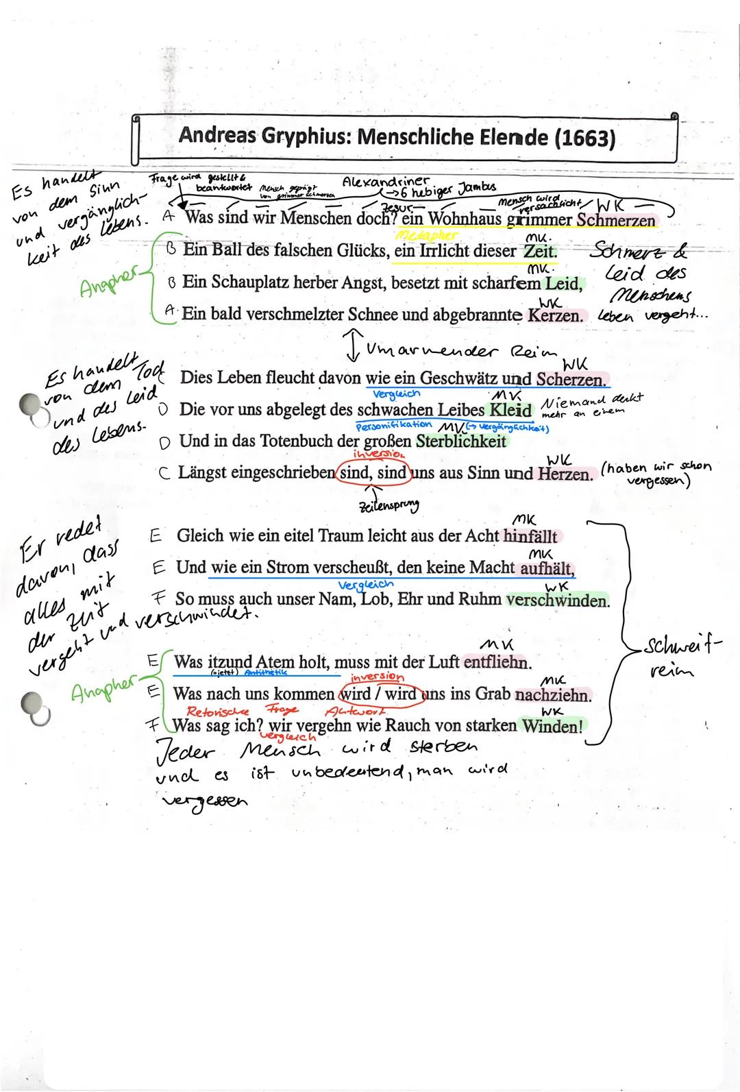 Es handelt
von dem Sinn
und
vergänglich
Es handelt
von dem
Frage wird gestellt &
Er vedet
davon, dass
alles mit
der Zeit
vergeht und
Anapher