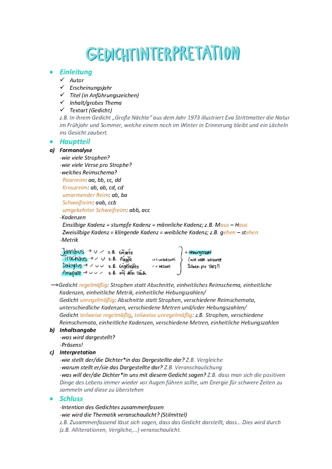 Gedichtinterpretation: Leichter Aufbau und Übungen für die 10. Klasse