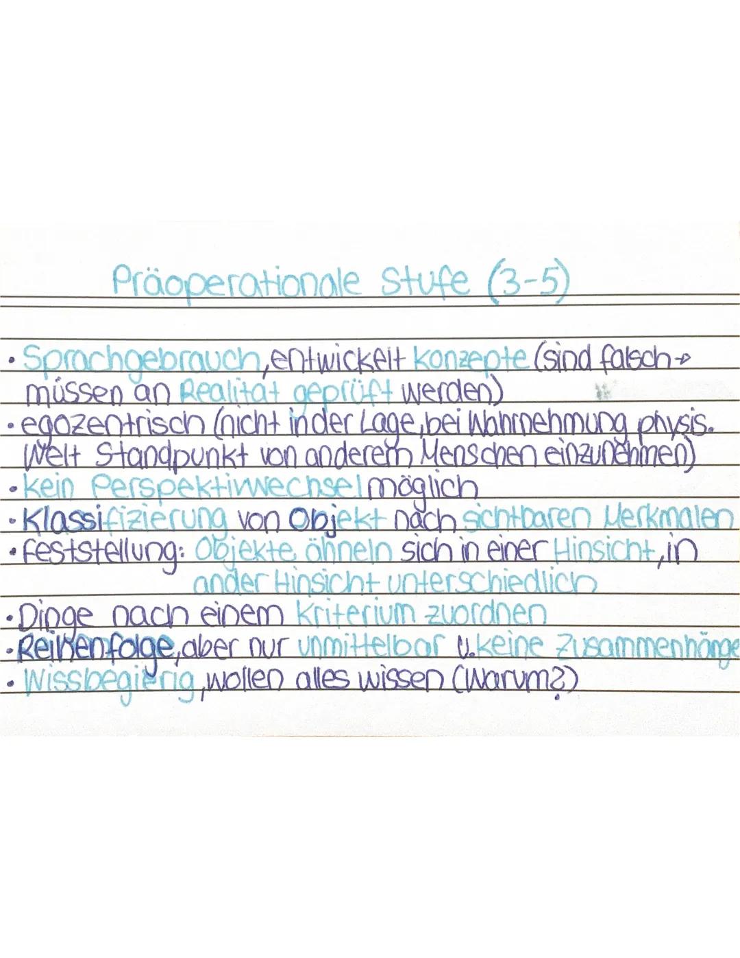 Kognitive Entwicklung-Stufenmodell.
•4 Stufen mit einer Unterstufe
• Alle kinder: selbe Reihenfolge, individuelles Tempo
Stufen geben von vo