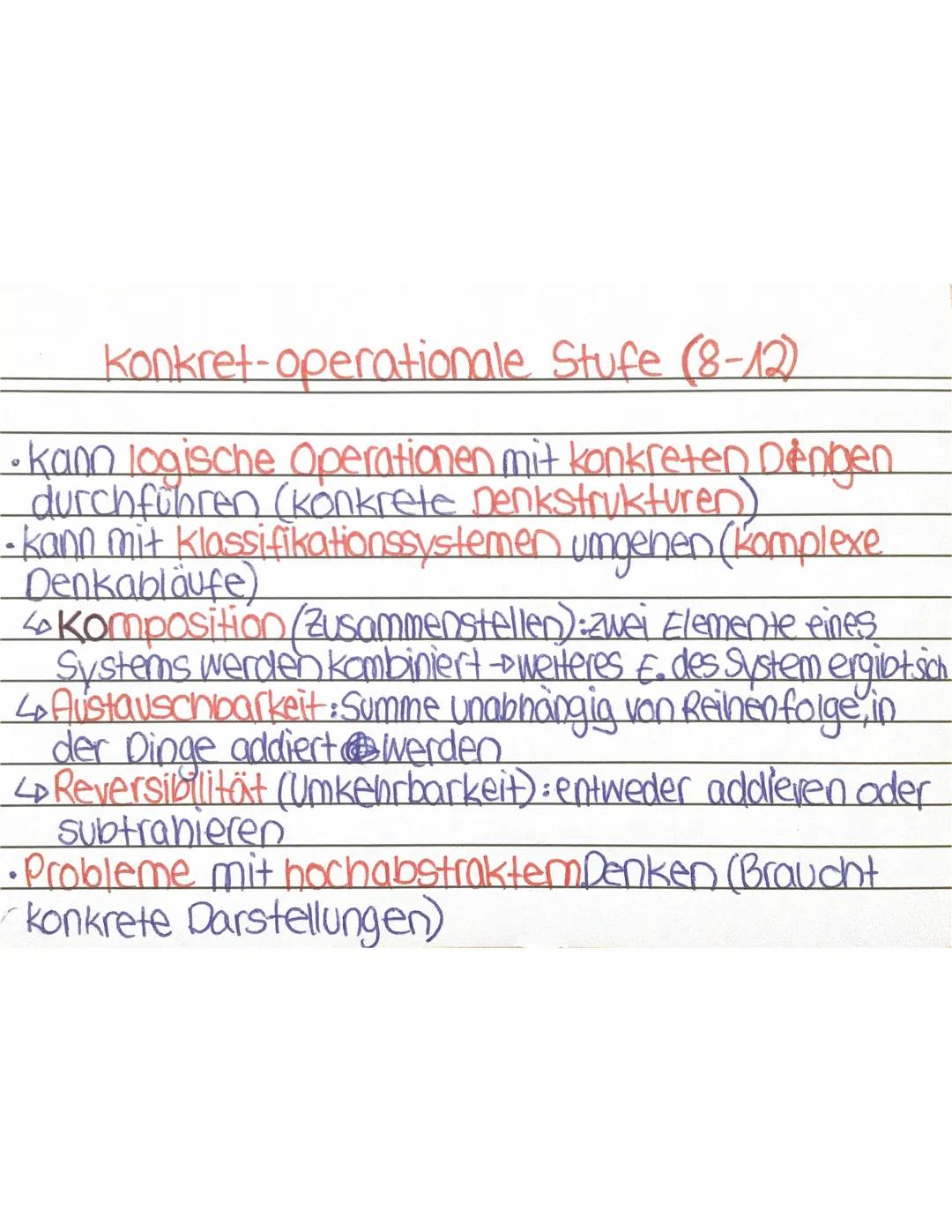 Kognitive Entwicklung-Stufenmodell.
•4 Stufen mit einer Unterstufe
• Alle kinder: selbe Reihenfolge, individuelles Tempo
Stufen geben von vo