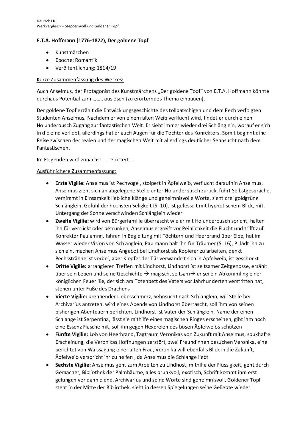 Goldener Topf, Zusammenfassung und Interpretation 