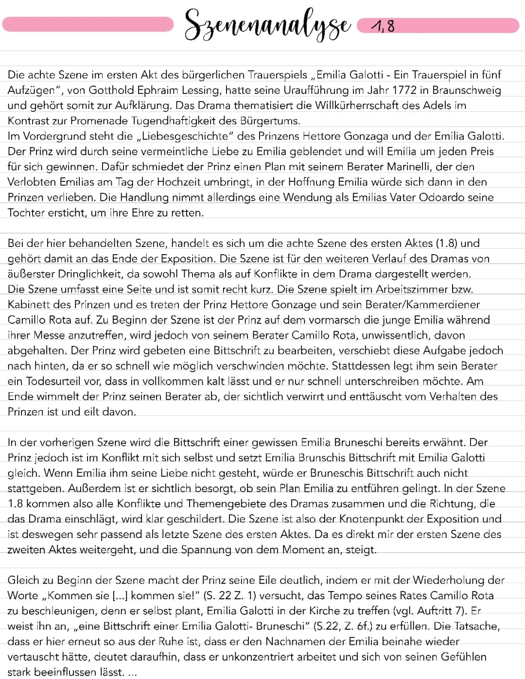 Emilia Galotti - Szenenanalyse (Erster Akt; Achte Szene) 