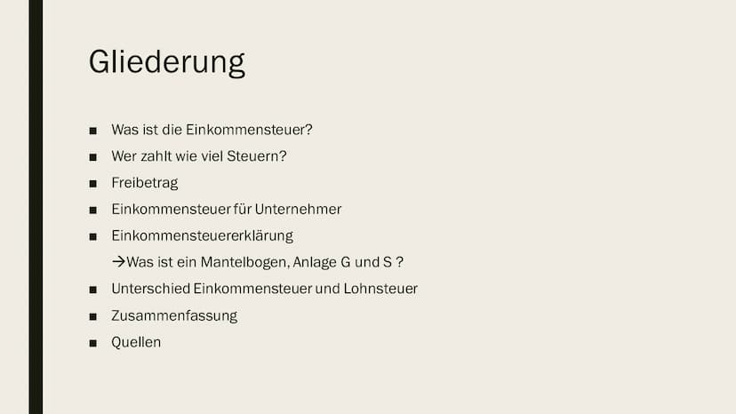 EINKOMMENSTEUER
Und Einkommensteuererklärung Gliederung
Was ist die Einkommensteuer?
Wer zahlt wie viel Steuern?
■ Freibetrag
Einkommensteue