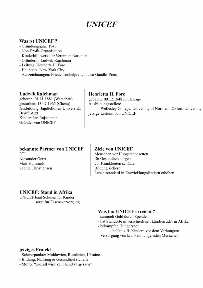 Was ist UNICEF ?
- Gründungsjahr: 1946
- Non-Profit-Organisation
- Kinderhilfswerk der Vereinten Nationen
- Gründerin: Ludwik Rajchman
- Lei
