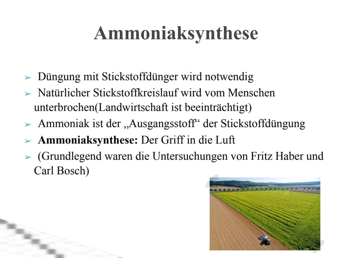 Ammoniak
+
8-
+ Erklärung Ammoniak
Arbeitsblatt
Inhaltsangabe:
Verwendung/Vorkommen von Ammoniak
Haber-Bosch-Ammoniaksynthese
Fritz Haber
Ca