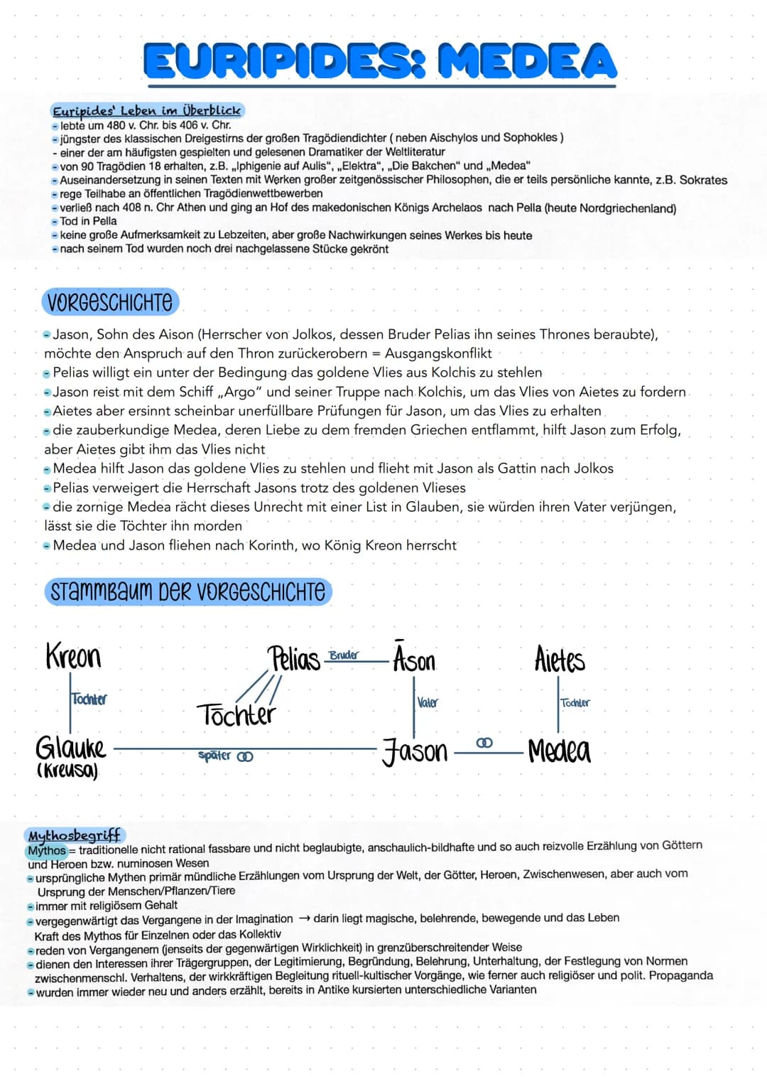 Euripides Leben im Überblick
lebte um 480 v. Chr. bis 406 v. Chr.
- jüngster des klassischen Dreigestirns der großen Tragödiendichter (neben