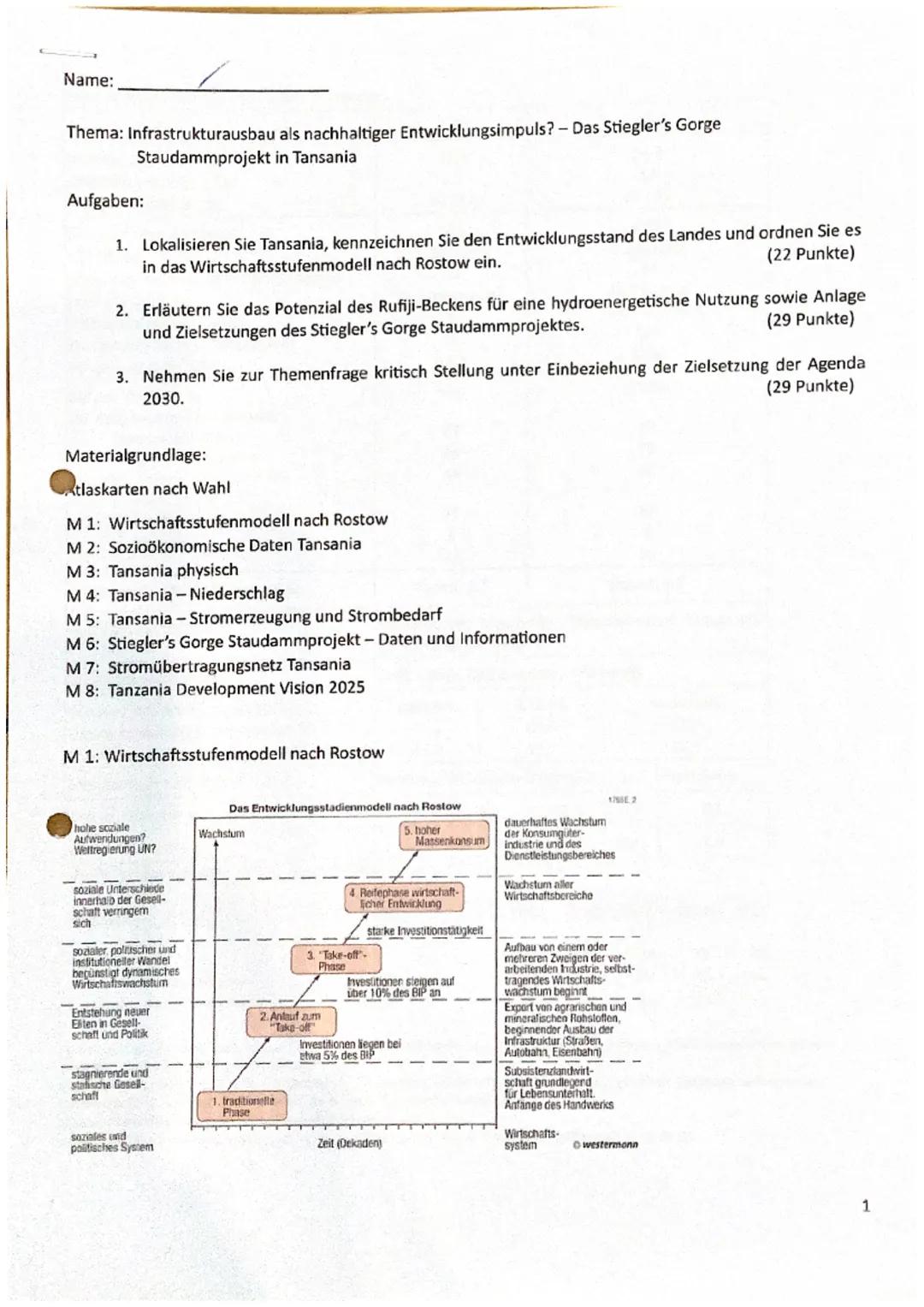 Name:
Thema: Infrastrukturausbau als nachhaltiger Entwicklungsimpuls? - Das Stiegler's Gorge
Aufgaben:
Staudammprojekt in Tansania
1. Lokali