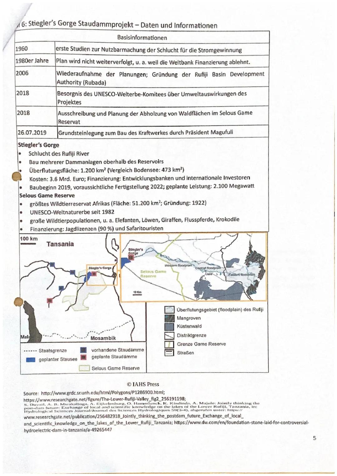 Name:
Thema: Infrastrukturausbau als nachhaltiger Entwicklungsimpuls? - Das Stiegler's Gorge
Aufgaben:
Staudammprojekt in Tansania
1. Lokali