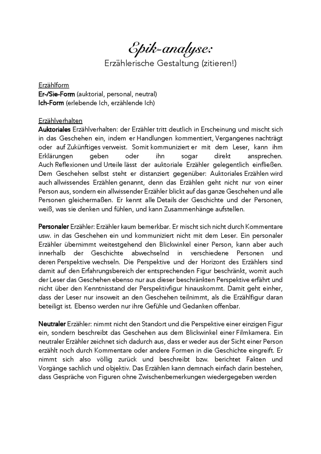 Epikanalyse Deutsch Abitur Epik