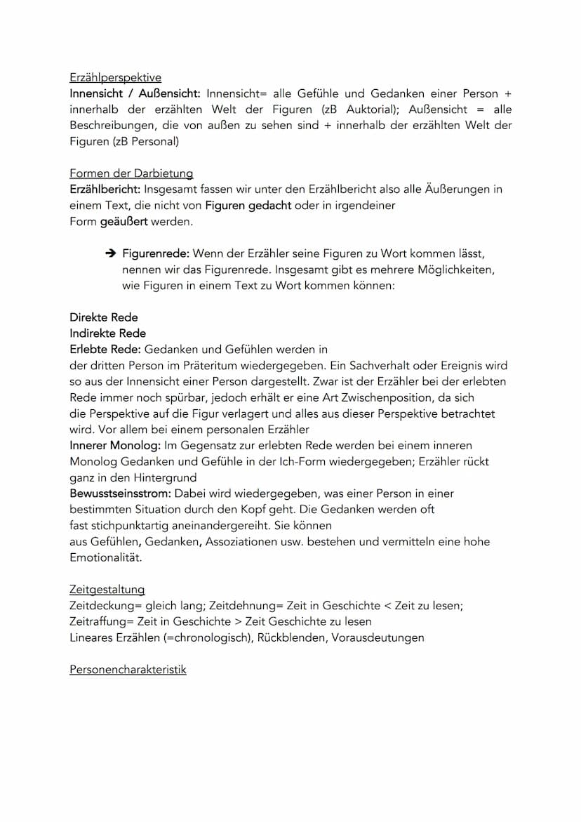Epik-analyse:
Erzählerische Gestaltung (zitieren!)
Erzählform
Er-/Sie-Form (auktorial, personal, neutral)
Ich-Form (erlebende Ich, erzählend