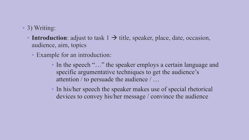 ANALYZING A SPEECH How to analyze a speech:
1. Read the task: What is expected (e.g. stylistic devices/ argumentative techniques/ author's
i