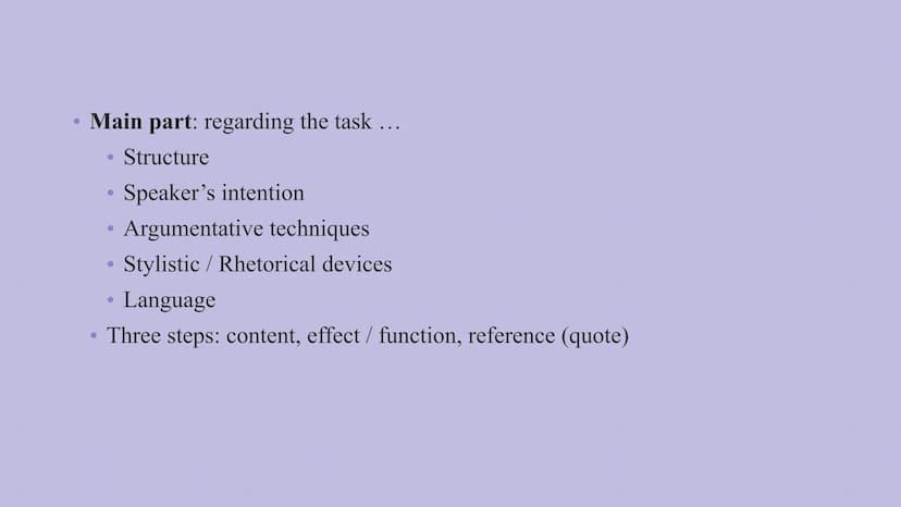 ANALYZING A SPEECH How to analyze a speech:
1. Read the task: What is expected (e.g. stylistic devices/ argumentative techniques/ author's
i