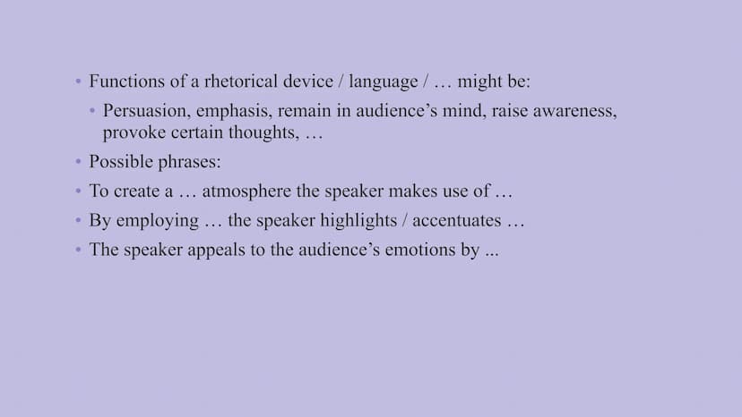 ANALYZING A SPEECH How to analyze a speech:
1. Read the task: What is expected (e.g. stylistic devices/ argumentative techniques/ author's
i