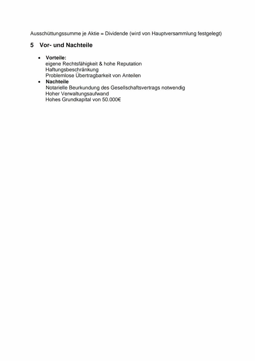 Aktiengesellschaft
1 Allgemeines & Überblick
●
●
2 Gründung einer AG
1. Vorgründergesellschaft (Festellung der Satzung gem. § 23 AktG
2. Vor
