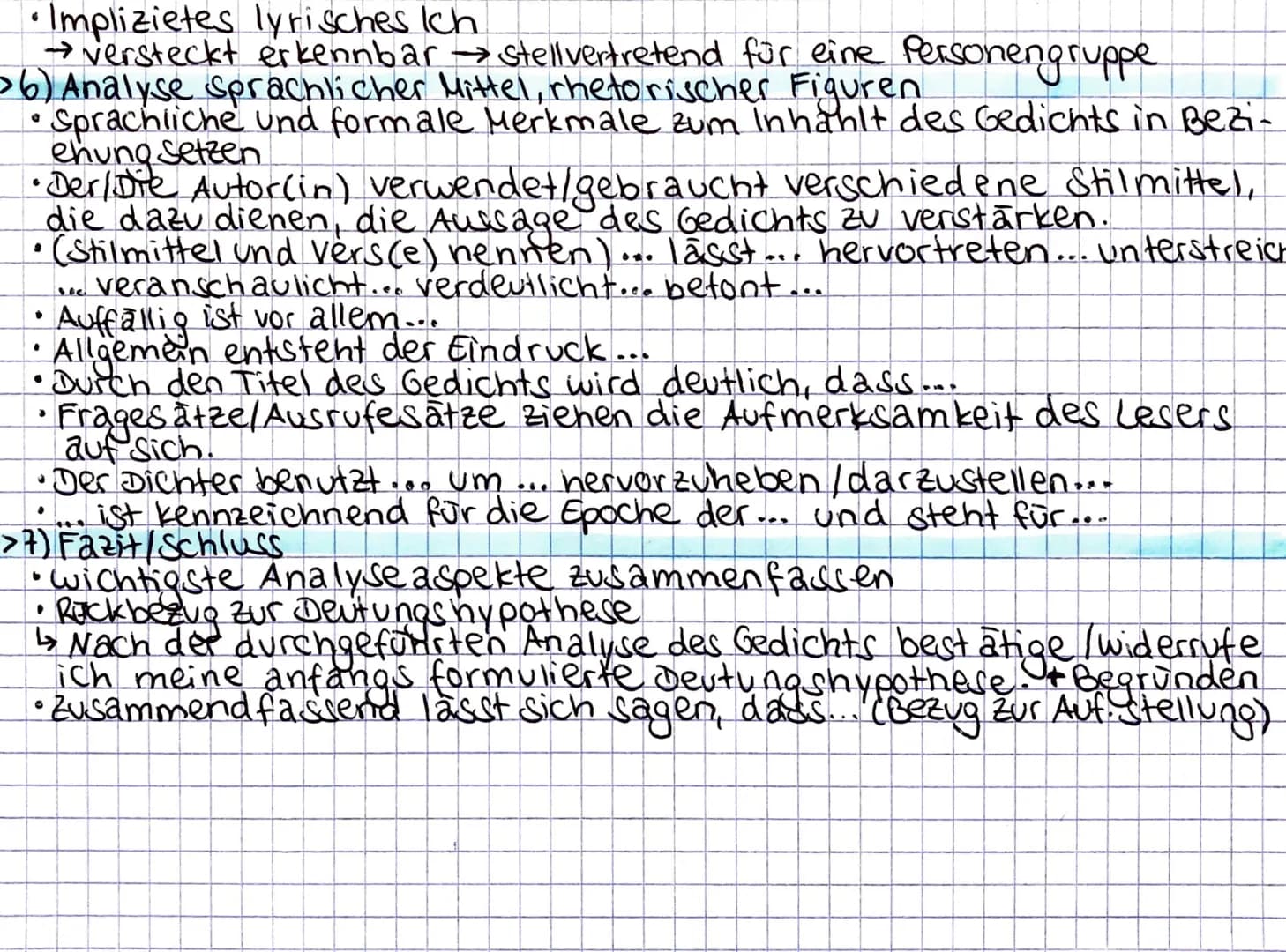 gedichtsananalyse
> 1) Einleitungssatz
•TATTEE-Satz: Titel, Autor, Textsorte, Thema, Entstehungszeit und Epoche
•Das Gedicht..." von ..., ge