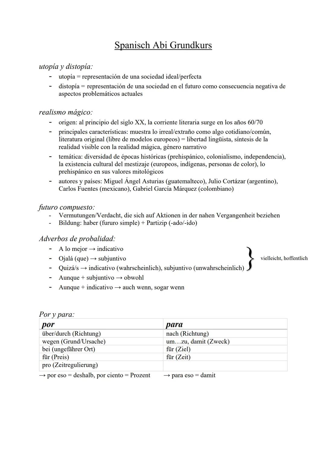 Spanisch Abi Grundkurs

utopía y distopia:
- utopía = representación de una sociedad ideal/perfecta
- distopía = representación de una socie