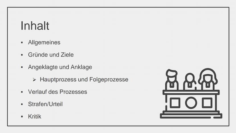 Nürnberger
Prozesse
Ein Prozess der
Entnazifizierung
Geschichte ZK
Von Reanu und Katharina Inhalt
■
Allgemeines
Gründe und Ziele
Angeklagte 