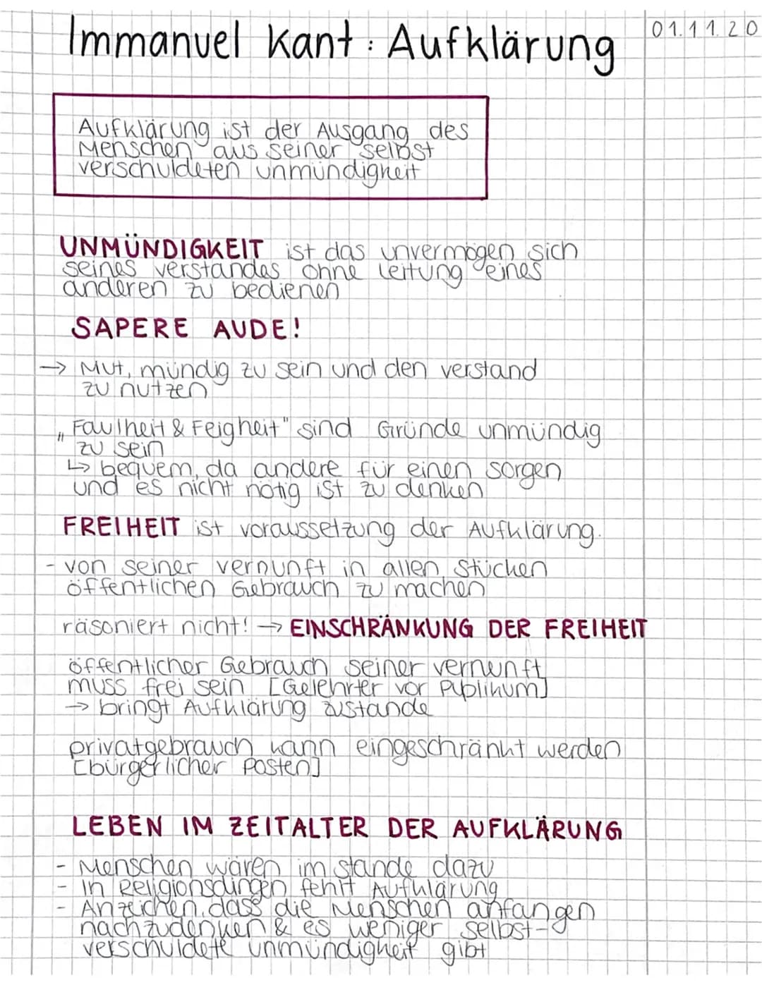 Immanuel Kant : Aufklärung
Aufklärung ist der Ausgang des
Menschen aus seiner selbst
verschuldeten unmündigkeit
UNMUNDIGKEIT ist das unvermö