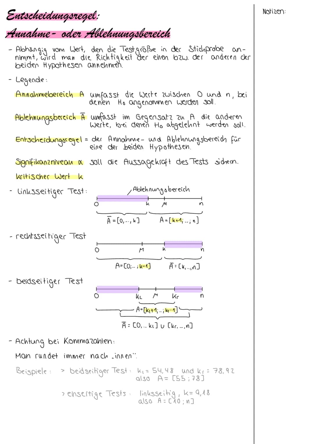 Mathematik > Stochastik
Hypothesentest
= wenn man irgendetwas mit Hilfe von erhobenen Daten nachwei-
sen möchte. Der Grundsatz ist hierbei, 