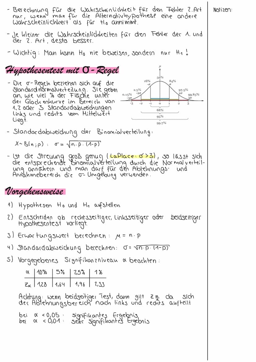 Mathematik > Stochastik
Hypothesentest
= wenn man irgendetwas mit Hilfe von erhobenen Daten nachwei-
sen möchte. Der Grundsatz ist hierbei, 