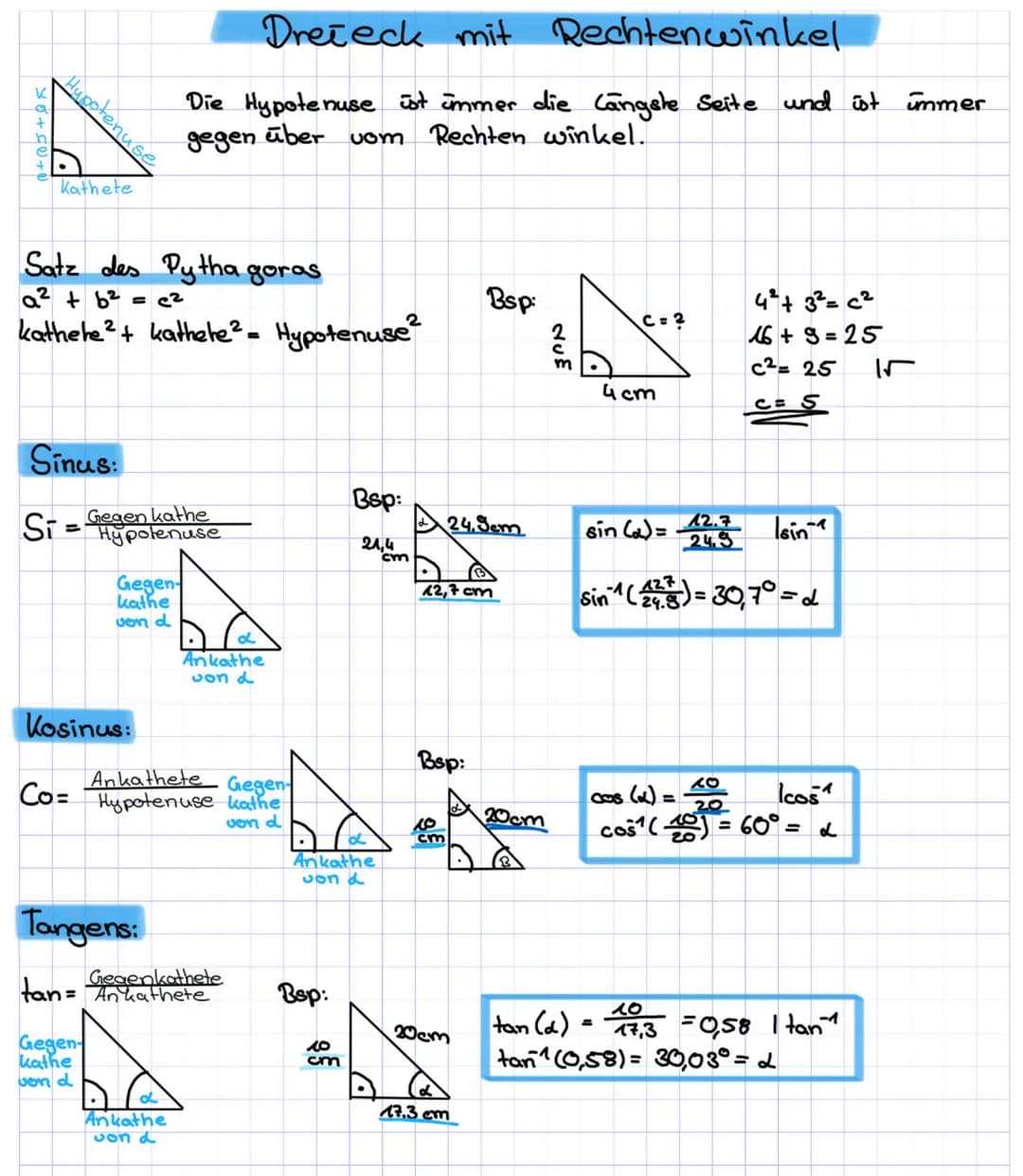 30+0+
Hypotenuse
Kathete
Satz des Pythagoras
a² + b² = c²
kathete²+ kathete² = Hypotenuse²
Sinus:
Si
=
Gegen kathe
Hypolenuse
Gegen-
kathe
v
