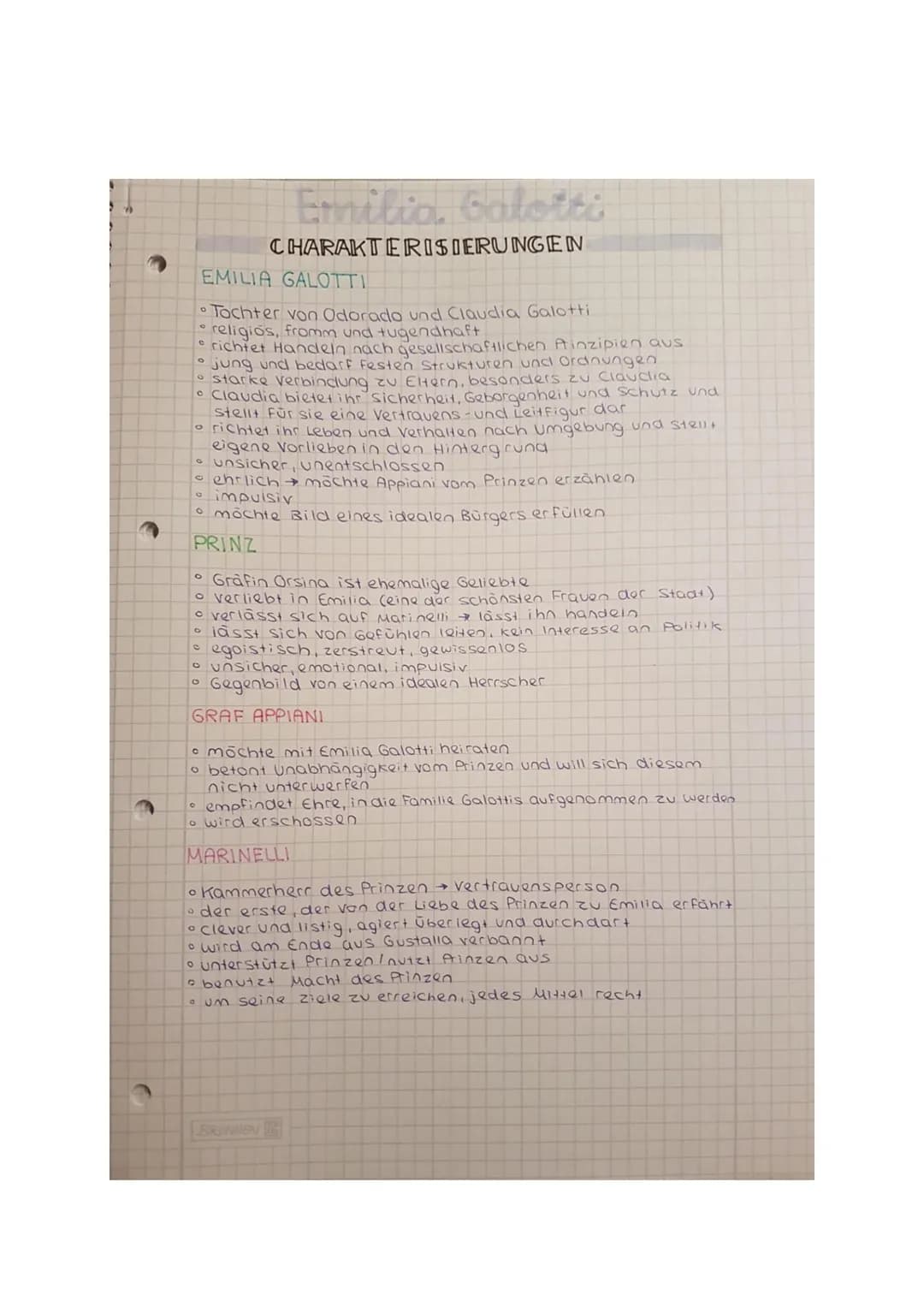 a
Emilia Calotti
CHARAKTERISIERUNGEN
EMILIA GALOTTI
Tochter von Odorado und Claudia Galotti
religios, fromm und tugendhaft
richtet Handeln n
