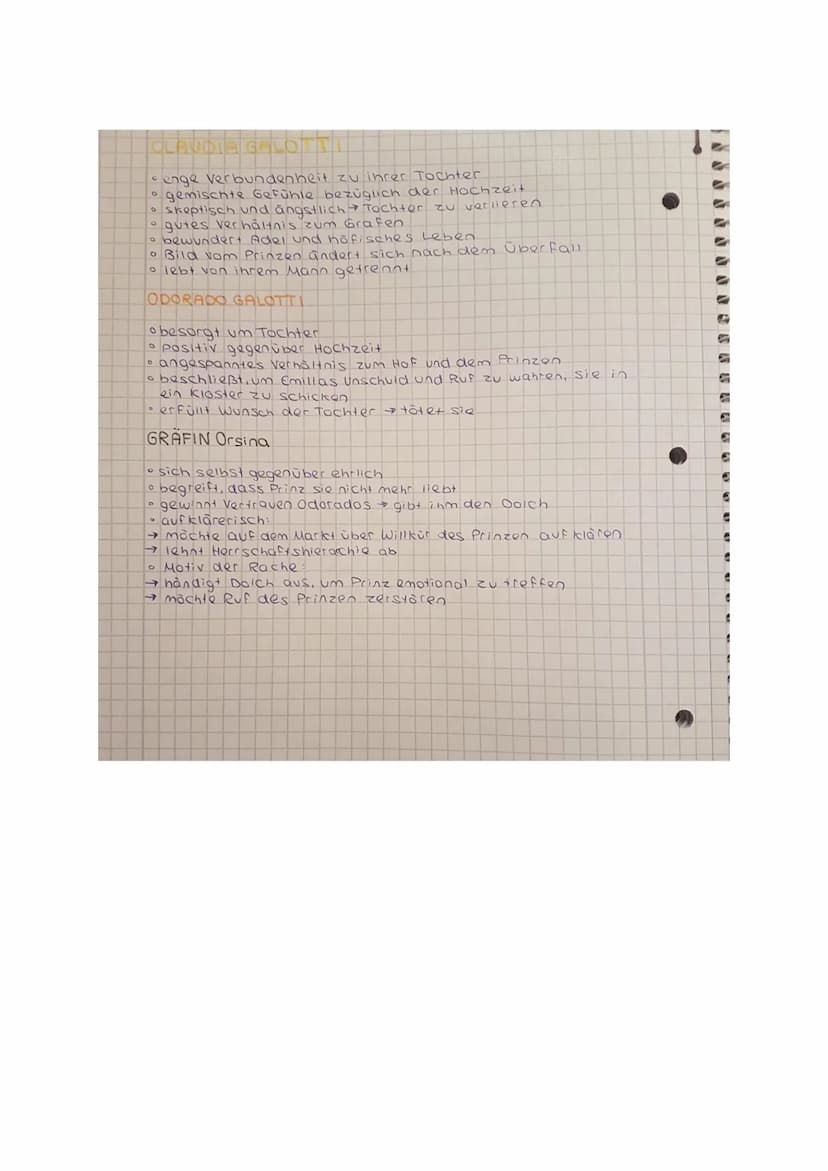 a
Emilia Calotti
CHARAKTERISIERUNGEN
EMILIA GALOTTI
Tochter von Odorado und Claudia Galotti
religios, fromm und tugendhaft
richtet Handeln n
