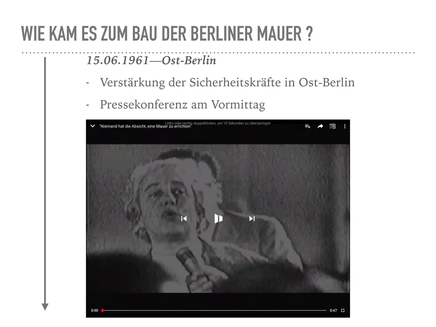BAU DER BERLINER MAUER
13.08.1961 WIE KAM ES ZUM BAU DER BERLINER MAUER ?
27.11.1958: (Beginn 2. Berlinkriese)
- Nikita Chrustschow fordert 