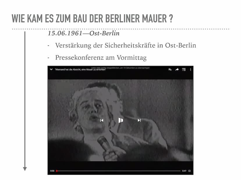 BAU DER BERLINER MAUER
13.08.1961 WIE KAM ES ZUM BAU DER BERLINER MAUER ?
27.11.1958: (Beginn 2. Berlinkriese)
- Nikita Chrustschow fordert 
