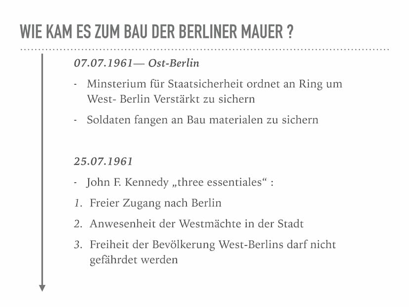 BAU DER BERLINER MAUER
13.08.1961 WIE KAM ES ZUM BAU DER BERLINER MAUER ?
27.11.1958: (Beginn 2. Berlinkriese)
- Nikita Chrustschow fordert 