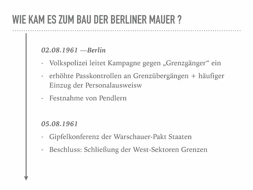 BAU DER BERLINER MAUER
13.08.1961 WIE KAM ES ZUM BAU DER BERLINER MAUER ?
27.11.1958: (Beginn 2. Berlinkriese)
- Nikita Chrustschow fordert 
