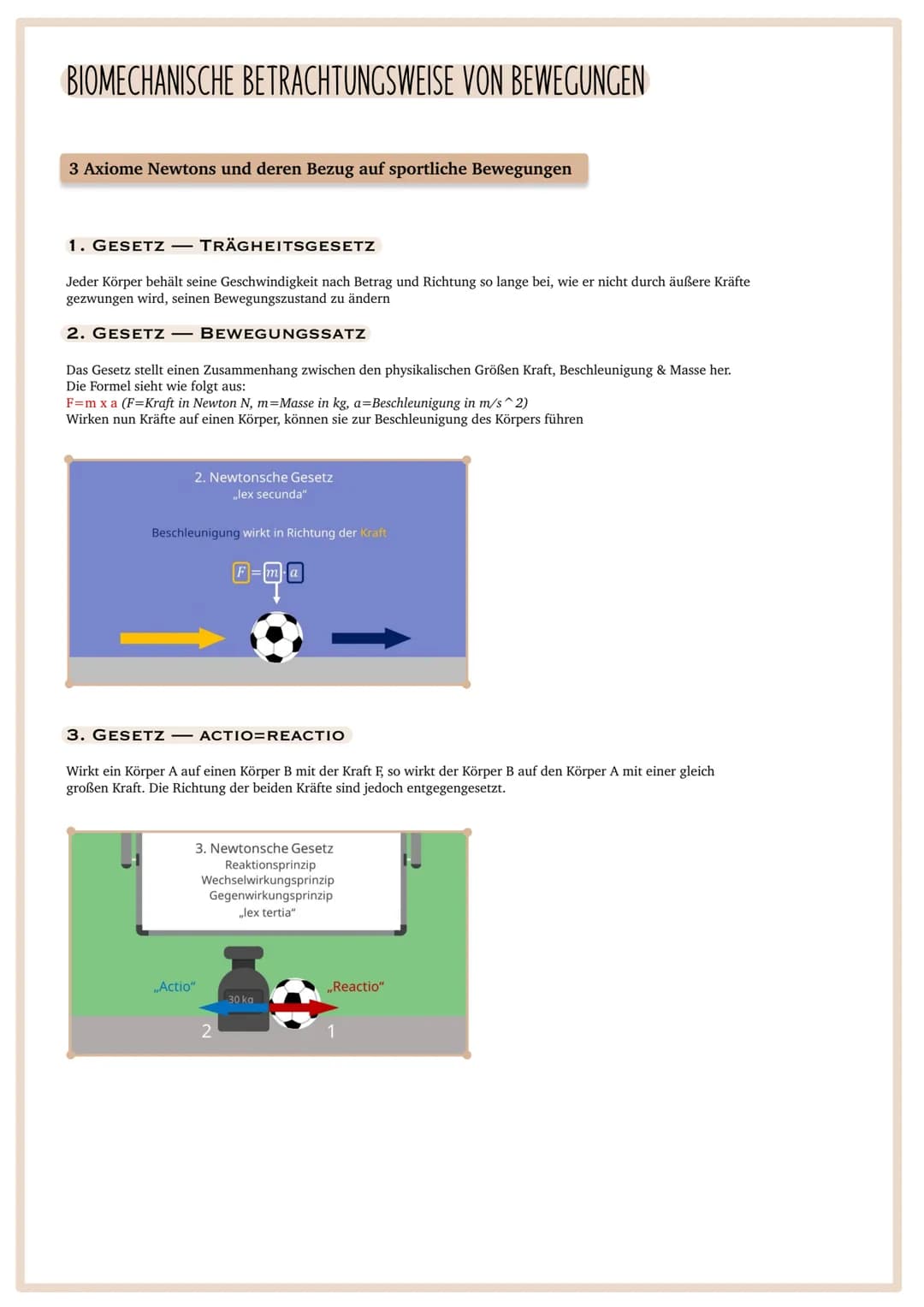 Vorgaben
ANALYSE UND VERGLEICH VON BEWEGUNGSABLÄUFEN
Biomechanische Betrachtungsweise von Bewegungen
-3 Axiome Newtons und deren Bezug auf s