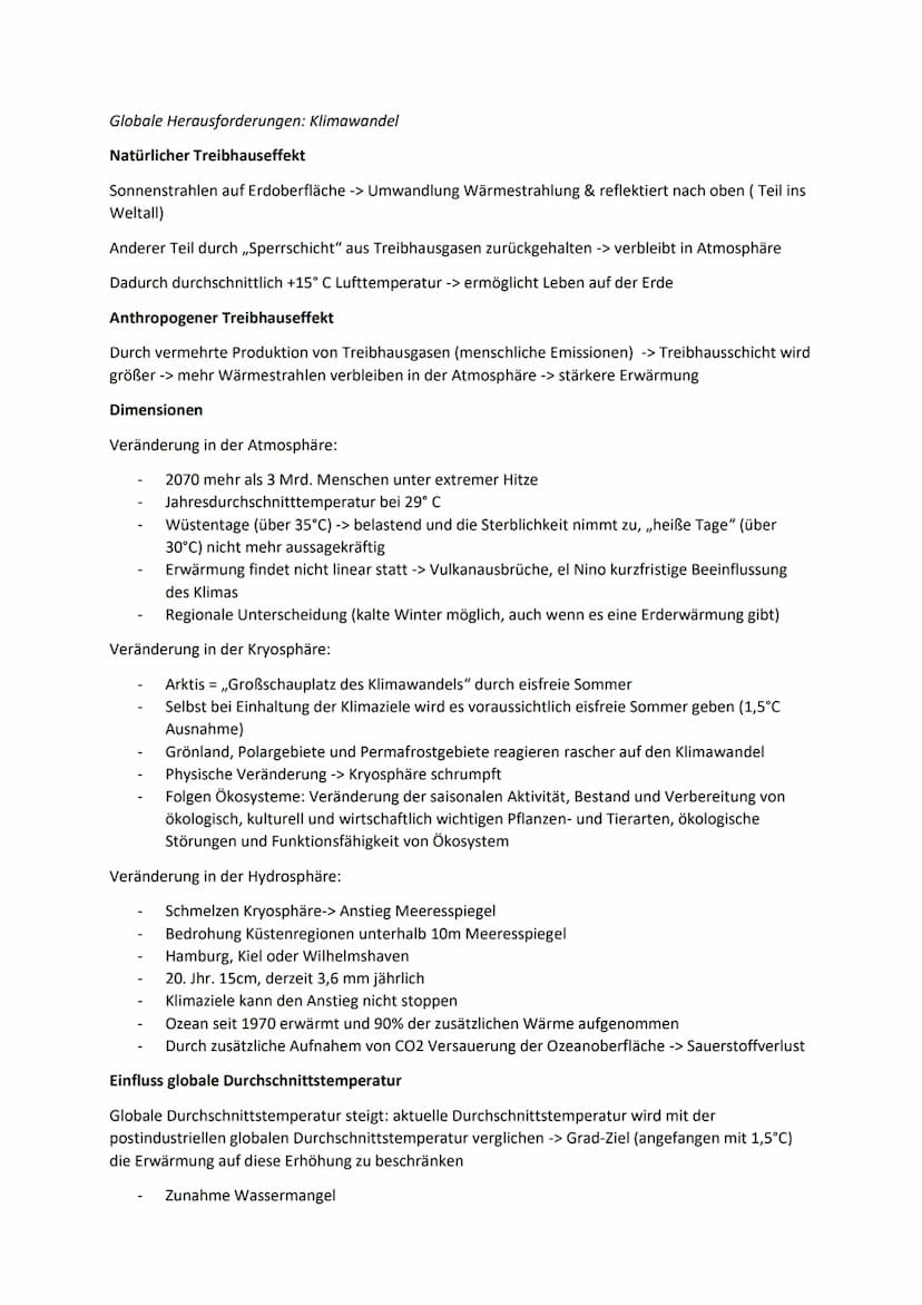 Globale Herausforderungen: Klimawandel
Natürlicher Treibhauseffekt
Sonnenstrahlen auf Erdoberfläche -> Umwandlung Wärmestrahlung & reflektie