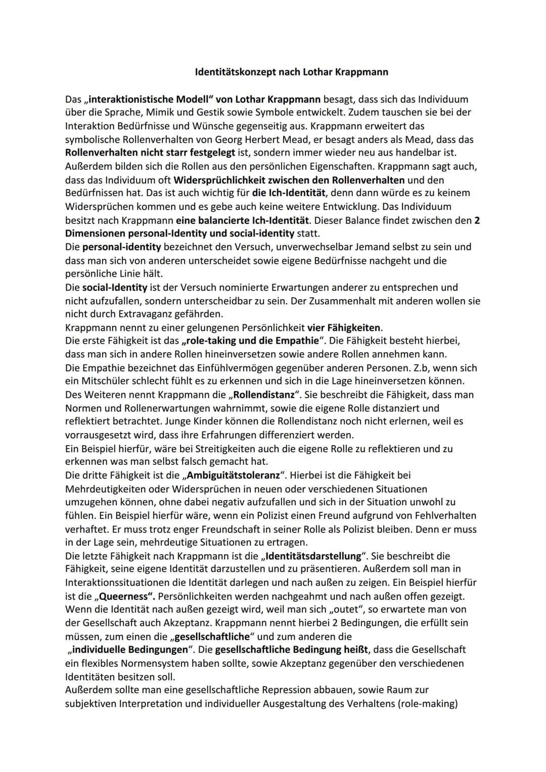 Identitätskonzept nach Lothar Krappmann
Das ,,interaktionistische Modell" von Lothar Krappmann besagt, dass sich das Individuum
über die Spr