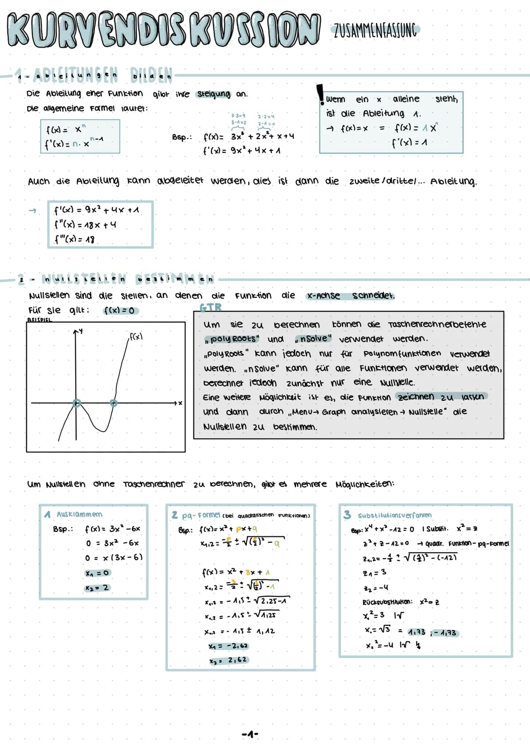 KURYENDISKUSSION ZUSAMMENFASSUNG
4-ABLEITUNGEN BILDEN
Die Ableitung einer Funktion gilot ihre Steigung an.
Die allgemeine Famel lautet:
f(x)