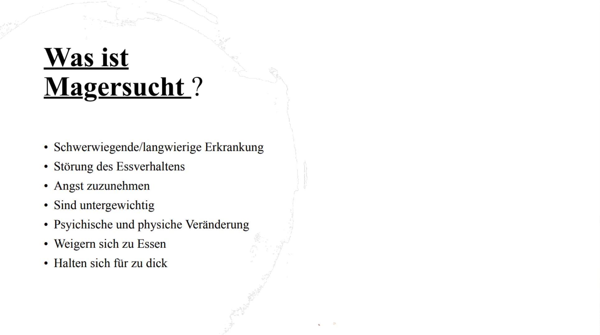 Magersucht
FOOD
delet/Fo Gliederung:
1.
2.
3.
4.
5.
6.
7.
8.
9.
10.
Was ist Magersucht?
Wer ist betroffen?
Ursachen für Magersucht
Woran erk