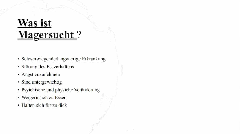 Magersucht
FOOD
delet/Fo Gliederung:
1.
2.
3.
4.
5.
6.
7.
8.
9.
10.
Was ist Magersucht?
Wer ist betroffen?
Ursachen für Magersucht
Woran erk