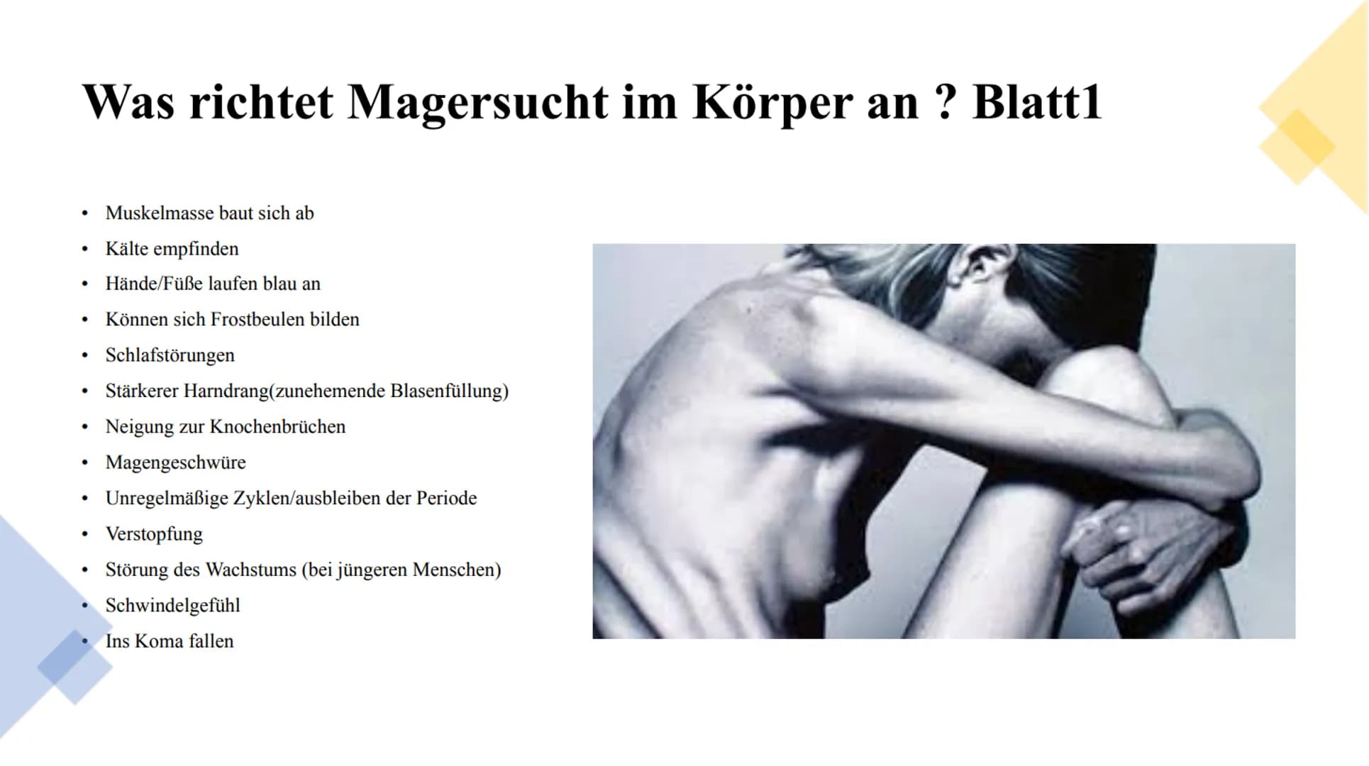 Magersucht
FOOD
delet/Fo Gliederung:
1.
2.
3.
4.
5.
6.
7.
8.
9.
10.
Was ist Magersucht?
Wer ist betroffen?
Ursachen für Magersucht
Woran erk