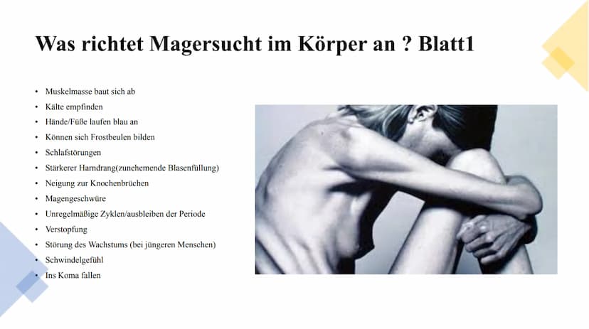 Magersucht
FOOD
delet/Fo Gliederung:
1.
2.
3.
4.
5.
6.
7.
8.
9.
10.
Was ist Magersucht?
Wer ist betroffen?
Ursachen für Magersucht
Woran erk