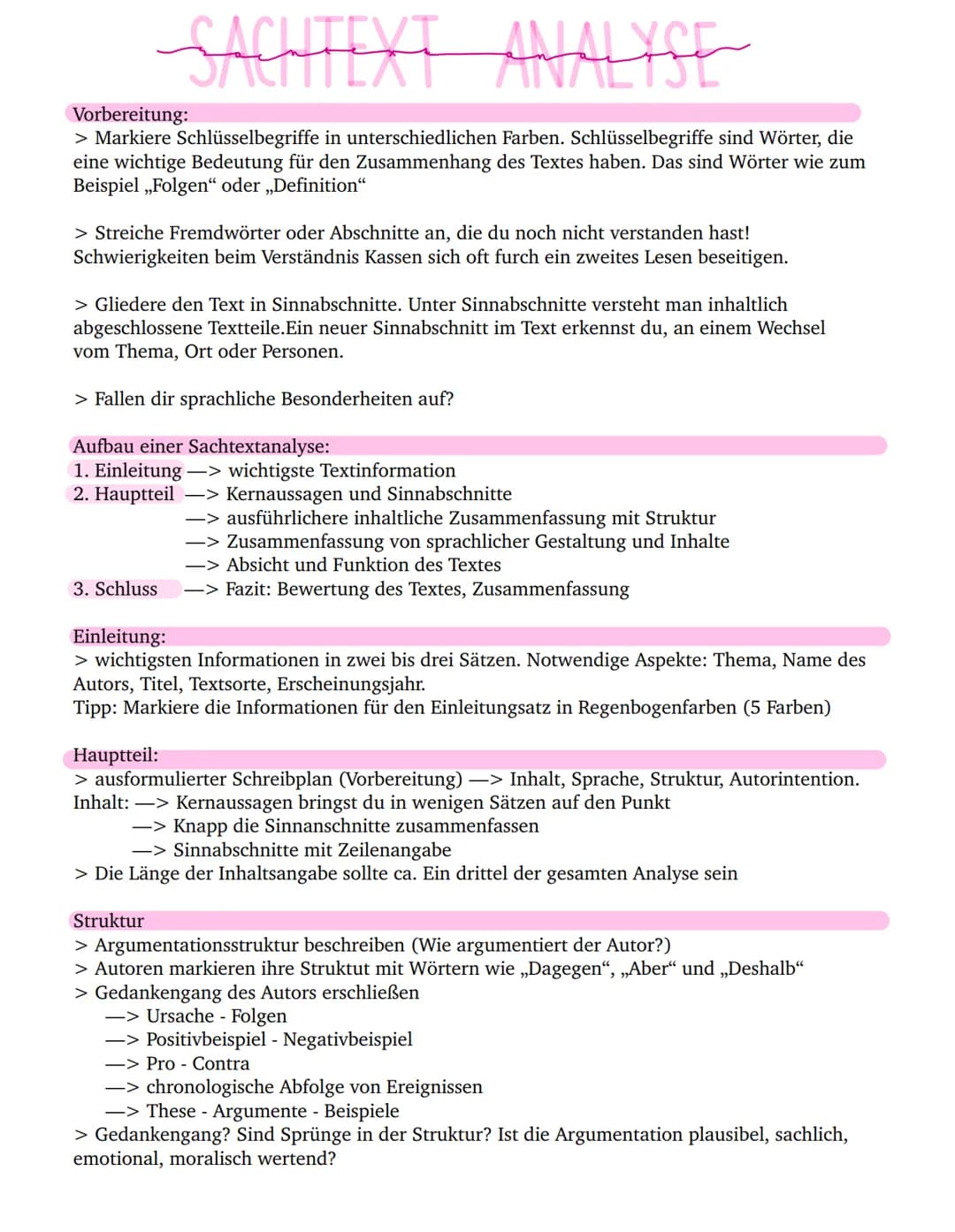 SACHTEXT ANALYSE
Vorbereitung:
> Markiere Schlüsselbegriffe in unterschiedlichen Farben. Schlüsselbegriffe sind Wörter, die
eine wichtige Be