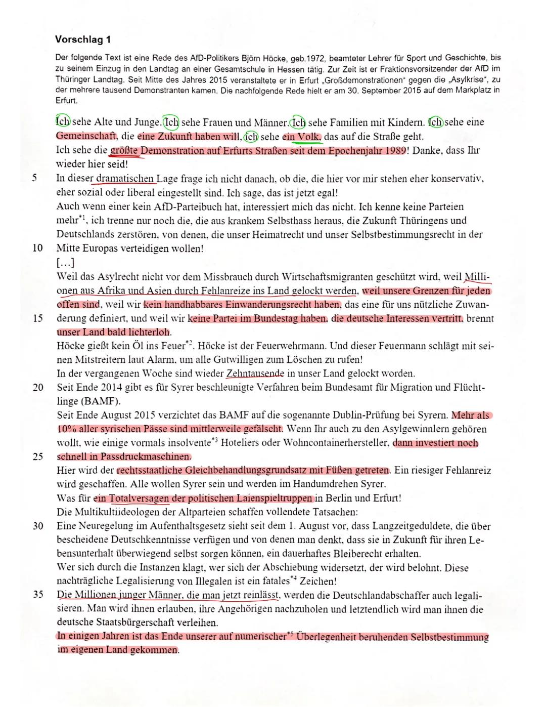 5
10
15
20
25
30
35
Vorschlag 1
Der folgende Text ist eine Rede des AfD-Politikers Björn Höcke, geb. 1972, beamteter Lehrer für Sport und Ge