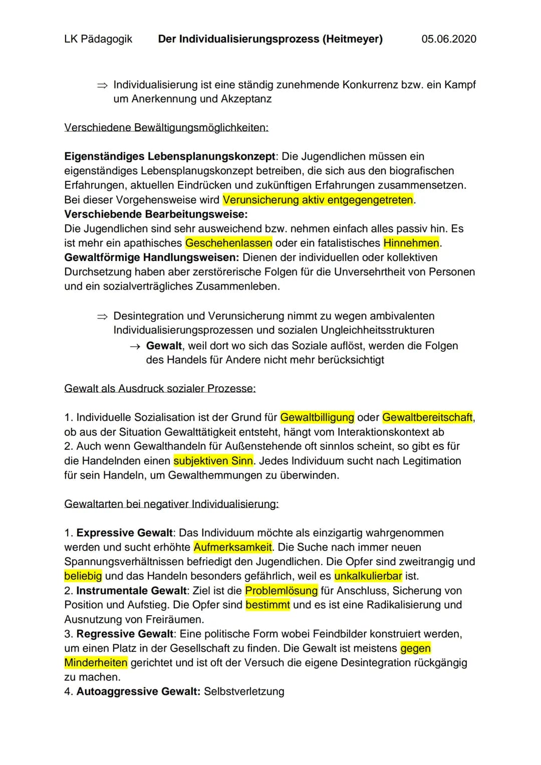 LK Pädagogik Der Individualisierungsprozess (Heitmeyer)
05.06.2020
→ Individualisierung ist eine ständig zunehmende Konkurrenz bzw. ein Kamp