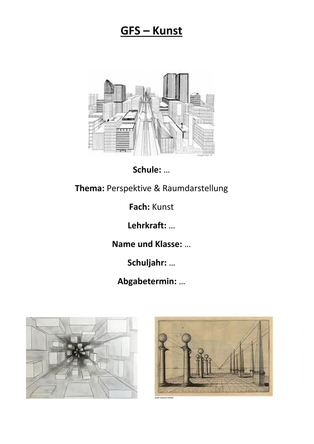 TAMARISKENA
RAUMDARSTELLUNG &
PERSPEKTIVE
(...) in Kunst
GFS von GFS - Kunst
Schule: ...
Thema: Perspektive & Raumdarstellung
Fach: Kunst
Le