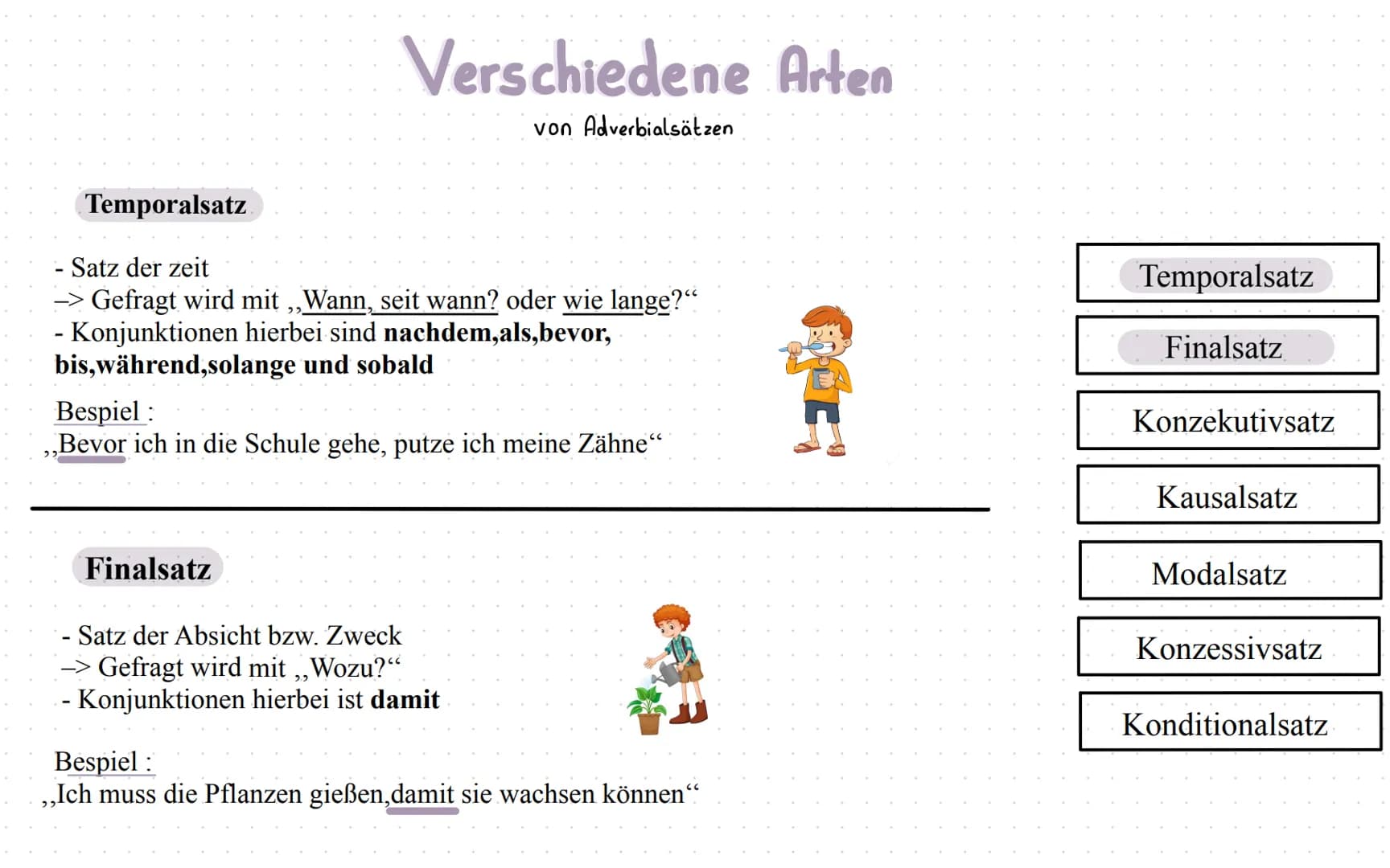 ADVERBIALSÄTZE
Was sind Adverbialsätze ?
Adverbialsätze sind Nebensätze die dir nähere Informationen über
die Umstände und Zusammenhänge übe