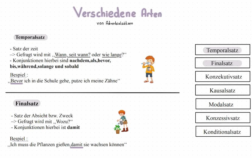 ADVERBIALSÄTZE
Was sind Adverbialsätze ?
Adverbialsätze sind Nebensätze die dir nähere Informationen über
die Umstände und Zusammenhänge übe