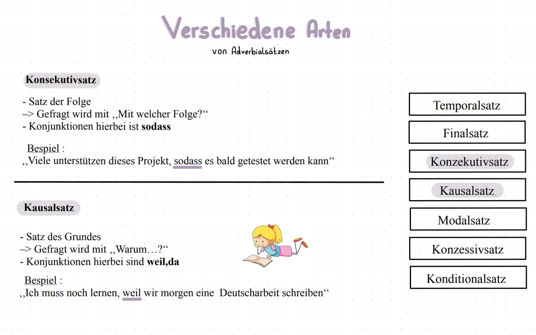 ADVERBIALSÄTZE
Was sind Adverbialsätze ?
Adverbialsätze sind Nebensätze die dir nähere Informationen über
die Umstände und Zusammenhänge übe