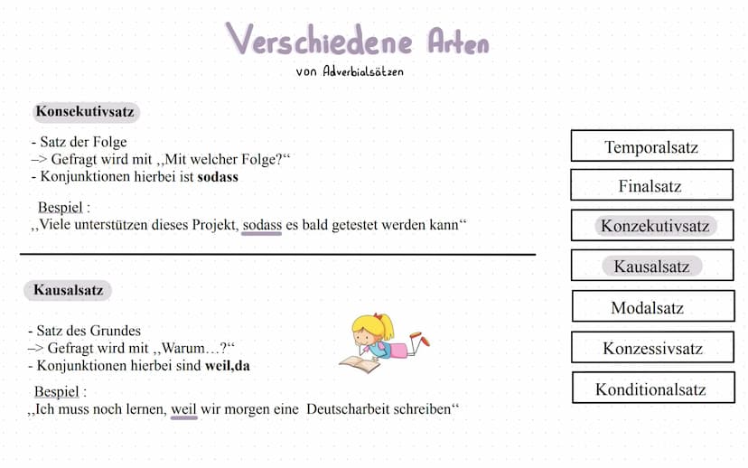 ADVERBIALSÄTZE
Was sind Adverbialsätze ?
Adverbialsätze sind Nebensätze die dir nähere Informationen über
die Umstände und Zusammenhänge übe