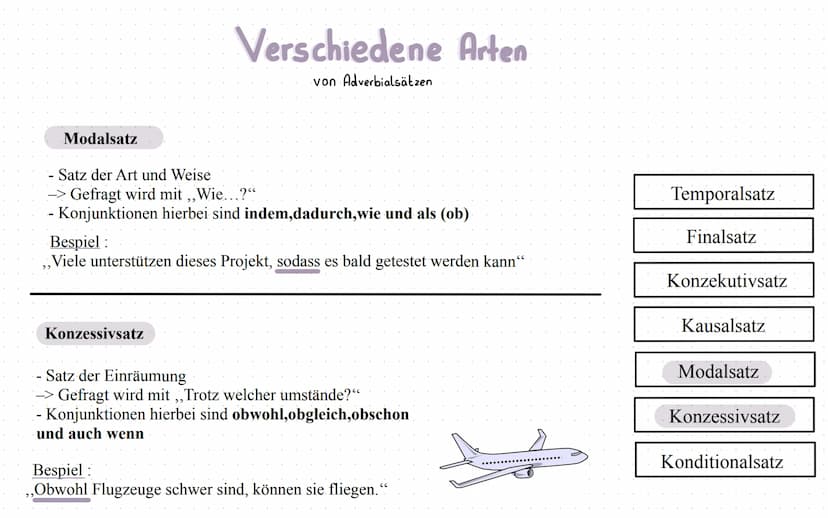ADVERBIALSÄTZE
Was sind Adverbialsätze ?
Adverbialsätze sind Nebensätze die dir nähere Informationen über
die Umstände und Zusammenhänge übe