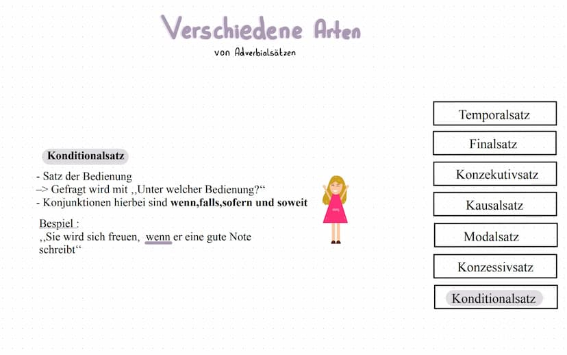 ADVERBIALSÄTZE
Was sind Adverbialsätze ?
Adverbialsätze sind Nebensätze die dir nähere Informationen über
die Umstände und Zusammenhänge übe