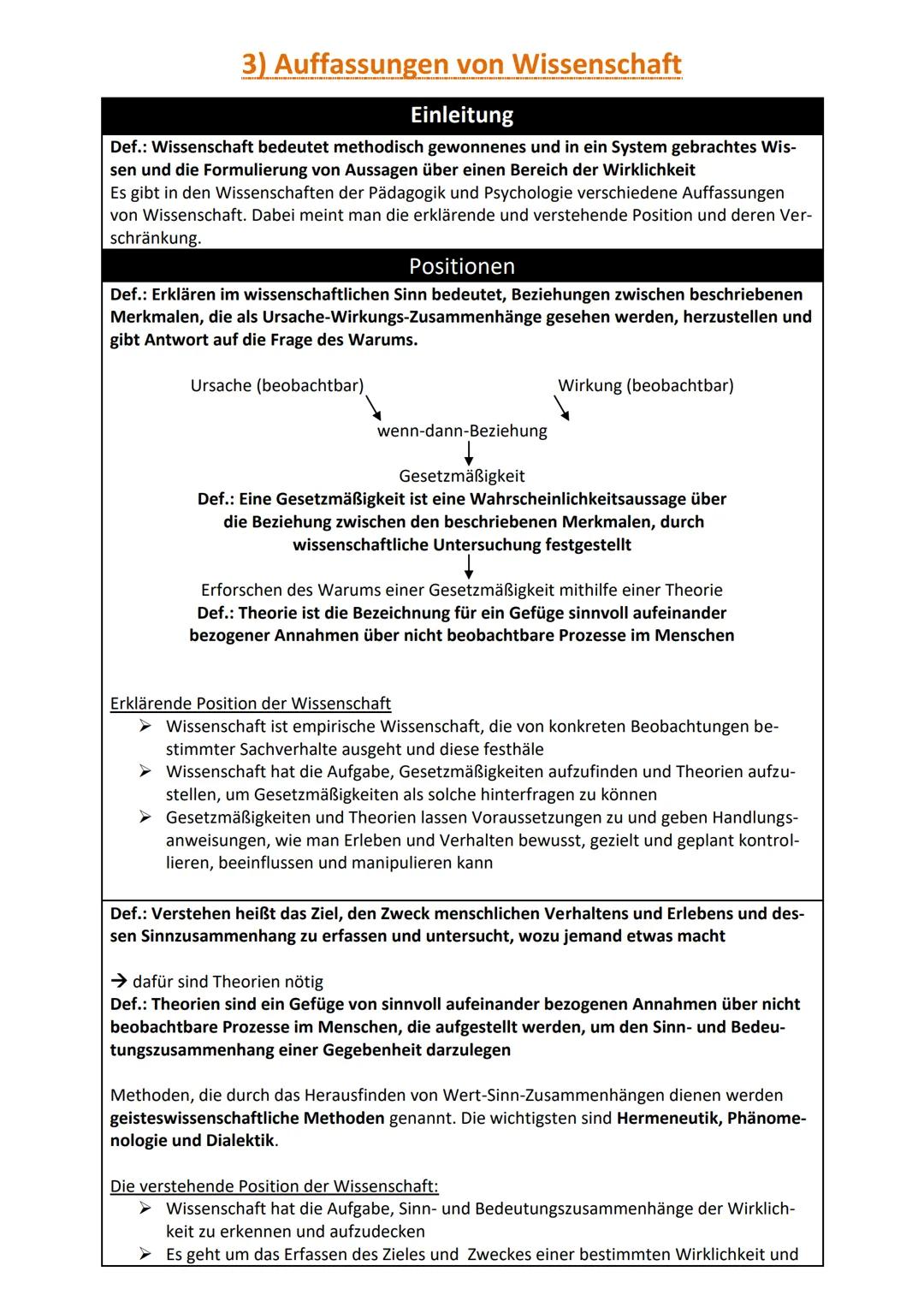 1) Ziele der Psychologie und Pädagogik
Einleitung
Def.:Wissenschaft bedeutet methodisch gewonnenes und in ein System gebrachtes Wissen
und d